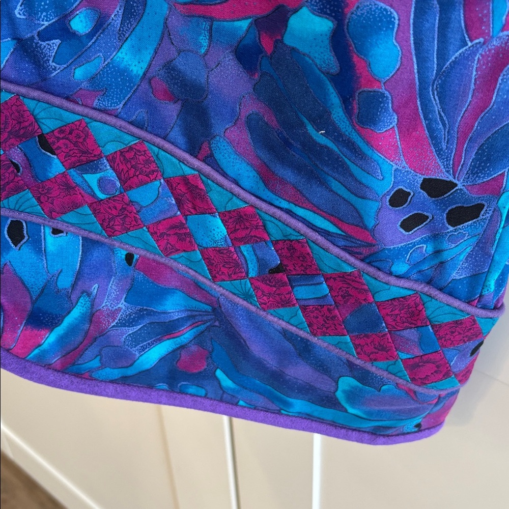 Boho Patchwork Open-Front Women's Sweater Jacket in Teal & Purple - Picture 6 of 9